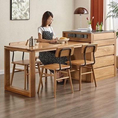樱桃木岛台餐桌一体方形多功能橡木实木可伸缩吧台实木北欧餐桌,住宅家具,岛台,淘宝优惠券,粉丝福利购,淘宝优惠卷