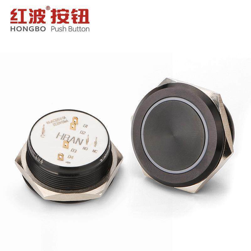 红波GQ金属按钮30mm电子开关大按键自复环形带灯多色发光12V