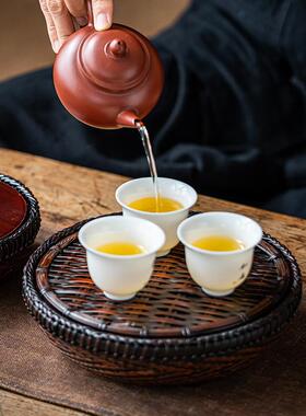 竹编大漆承干泡台蓄承水壶托盘底座储水茶茶沥水盘圆形90230壶小