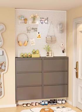 1架0.2cm超薄家用简约钢RYN制户斗鞋柜挂翻墙悬空小型窄鞋门口玄