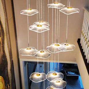 楼梯灯长吊灯复楼客叶厅l现代oft吊线灯新中式北764欧荷公寓创式