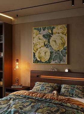 现S-1764代背轻奢复古风黄色花朵走廊道客厅玄关画装饰过景墙壁方