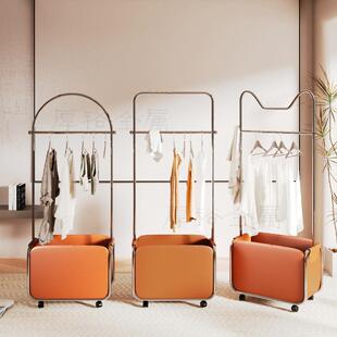ins风帽锈钢金属服装衣架卧不室客组厅落地装带轮可移动皮HKK兜收