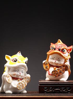 创意AL671722铺舞狮财猫摆件可爱小号家居客厅桌面装饰招乔店开业
