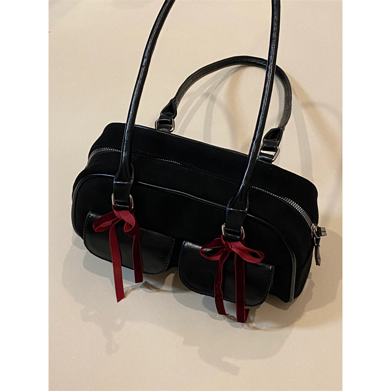 晕针绒布拼接保j龄球包包小众简约百搭单肩包女生新款大容量通勤