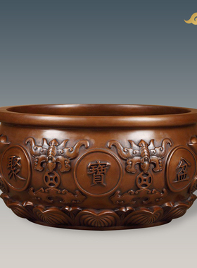 纯紫铜聚宝盆摆件聚财存钱罐铜工艺品客厅玄关办公桌Z家居装饰品