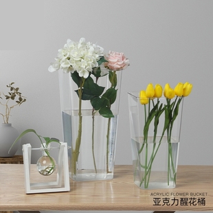 醒花桶深水桶养花桶亚克力插花瓶花店插花桶鲜花花筒透明塑料家用