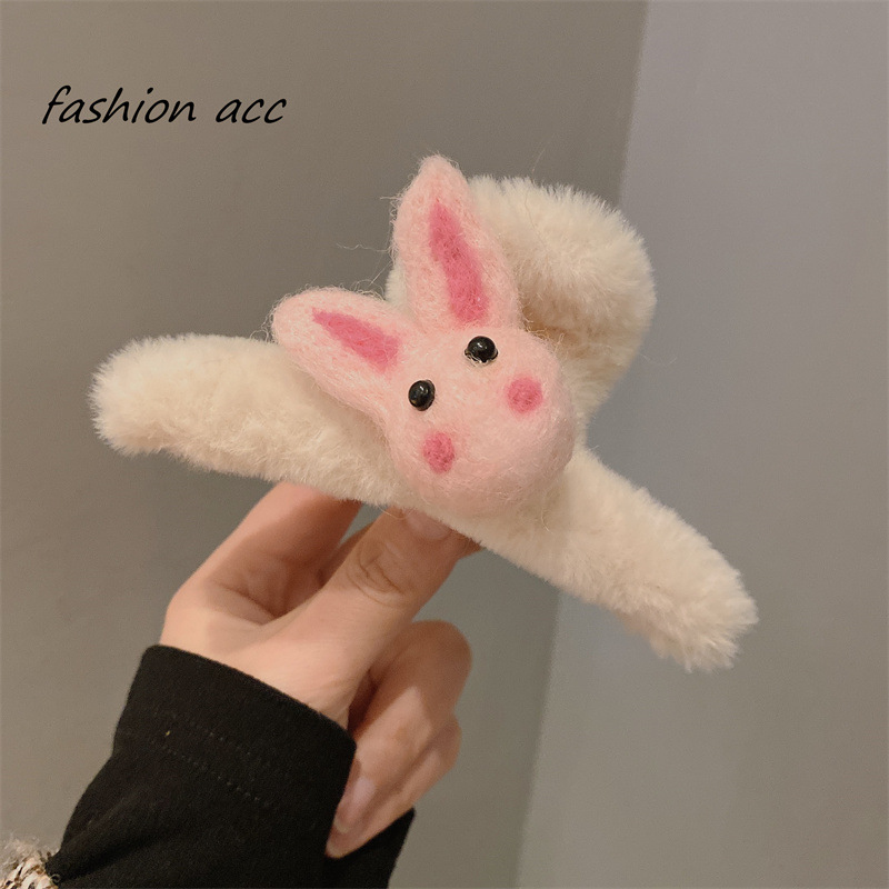 【少女心爆棚的兔子毛绒抓夹】百搭潮流学生秋冬羊绒头饰发卡