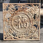 石雕透雕石窗晚霞红浮雕镂空八宝梅兰竹菊大理石窗户窗花窗棂装 饰