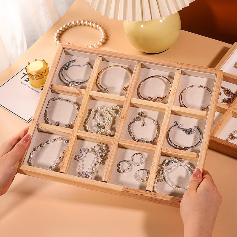 木质首饰托盘饰品看货盘12格散珠收纳盘手镯盘手链展示Z盒首饰盒