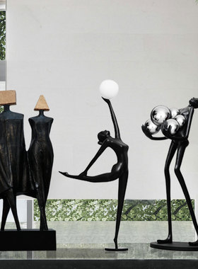 大型抽象人物雕塑摆件售楼处酒店大堂样板L房落地玻璃钢软装艺术