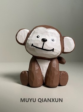 手工木雕可爱猴子桌面家居r电视柜摆件装饰汽车内饰品摆件2024新