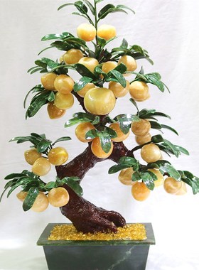 黄玉原色仙桃子寿桃树客厅办公室D摆件家居装饰品送老人创意礼品