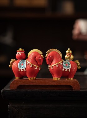 国潮马上有钱招财茶宠摆件创意马上发财可旋H转桌面装饰开 业