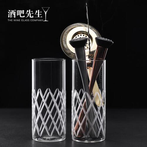 酒吧先生调酒工具刻花吧勺杯高硼硅耐热玻璃工具桶吧勺桶收纳杯子