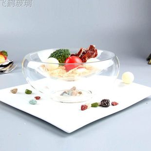 特色菜玻璃意境碗分子美食创意餐具料理耐高温空底双层色拉碗