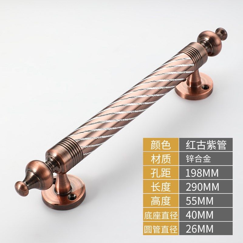 仿古新中式木门拉手不锈钢雕花卧室房门高档门把手老式木门大拉手