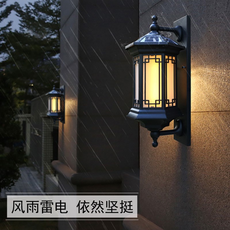 户外太阳能壁灯防水新中式外墙方形灯具楼梯大门U过道室外庭院灯