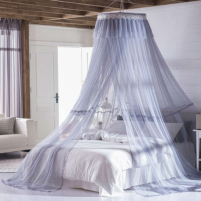 吊顶圆顶公主蚊帐双人家用r1.5/1.8/2m米床三开门落地吸顶圆形蚊