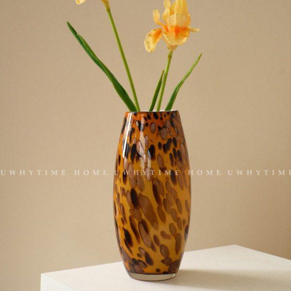 法式复古豹纹黑点洒金琥珀艺术中古风花级琉璃新年圣诞插花器,家居饰品,花瓶,淘宝优惠券,粉丝福利购,淘宝优惠卷