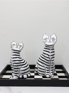 现代简约创意家居样板房酒吧装饰收纳托盘黑白棋盘T格马毛果盘摆