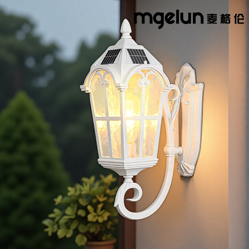 太阳能户外壁灯白色欧式田园别墅阳台外墙灯O室外防水庭院大门壁