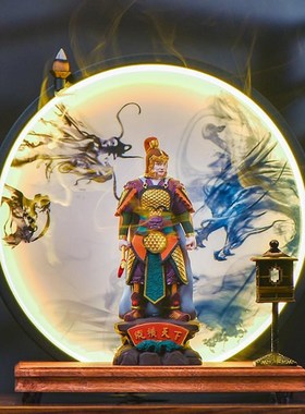 赵子龙神像家用j客厅常胜将军五虎上将赵云中式创意灯圈装饰品摆
