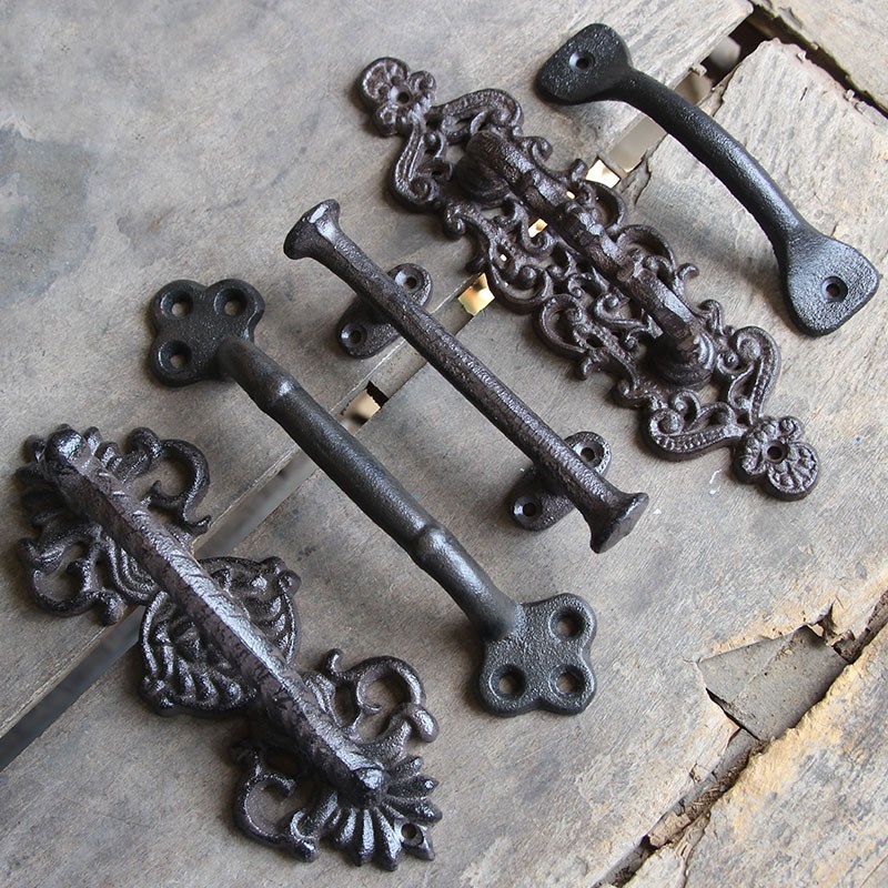 欧式复古老式铸铁大门把手户外庭院花园木门柜门装饰Y铁艺拉手插