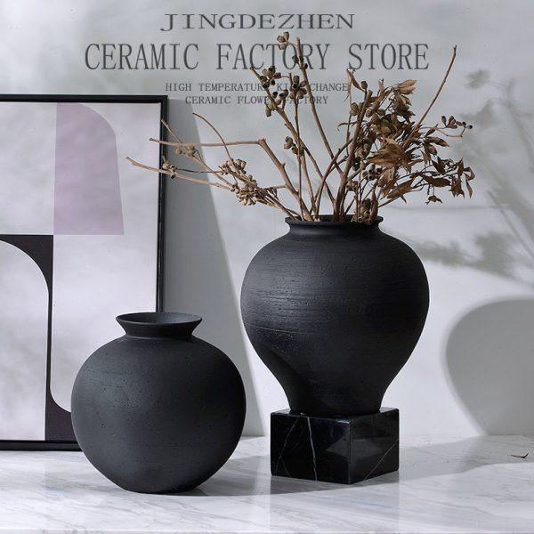 新中式复古土陶黑色粗陶陶罐客厅陶瓷花瓶摆件酒店样板间软装饰品,家居饰品,花瓶,淘宝优惠券,粉丝福利购,淘宝优惠卷
