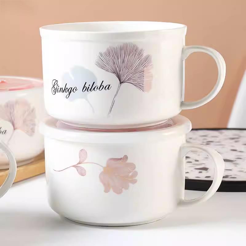 微波炉专用碗平底陶瓷碗有盖可A加热带把手大号带盖上班族小号面