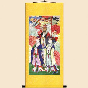 三官大帝图神像画 神仙画像 复古道场卷轴挂画丝绸画绢布材质定制