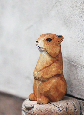 鹿妖商店 土拨鼠 旱獭 纯手工木雕摆件 实木 动物T 桌面摆件 礼物