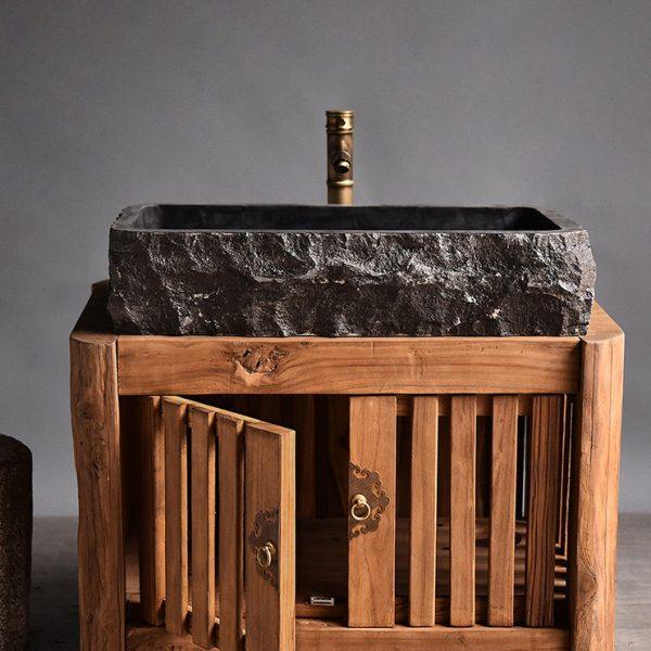 户外石头洗手盆庭院室外阳台水池院子台上盆中式立柱盆榆木洗手柜,家装主材,立柱盆,淘宝优惠券,粉丝福利购,淘宝优惠卷