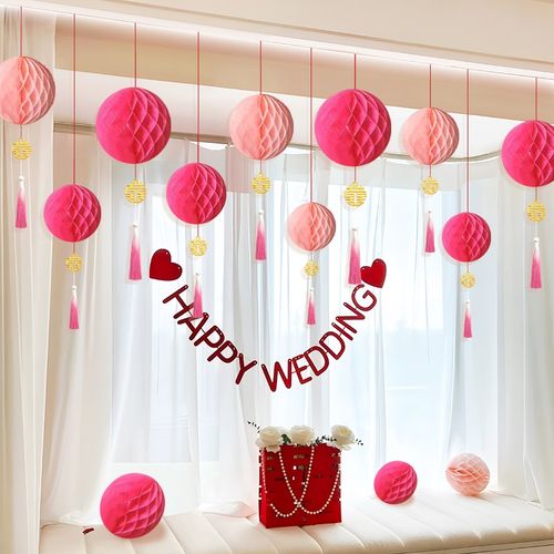 蜂窝球流苏挂饰灯笼结婚房装饰A客厅新款精致浪漫卧室飘窗布置神
