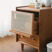 北欧实木床头柜日式 藤编原木柜现代简约超窄柜卧室小户型收纳边柜