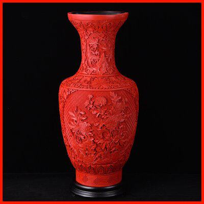 大号扬州漆器厂花瓶摆件剔红雕漆工艺礼品中式客厅家居插花装饰品