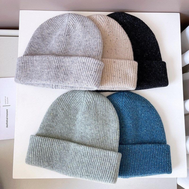 美利奴羊毛点g点纱针织帽子女冬季保暖毛线帽清雅素色条纹冷帽百