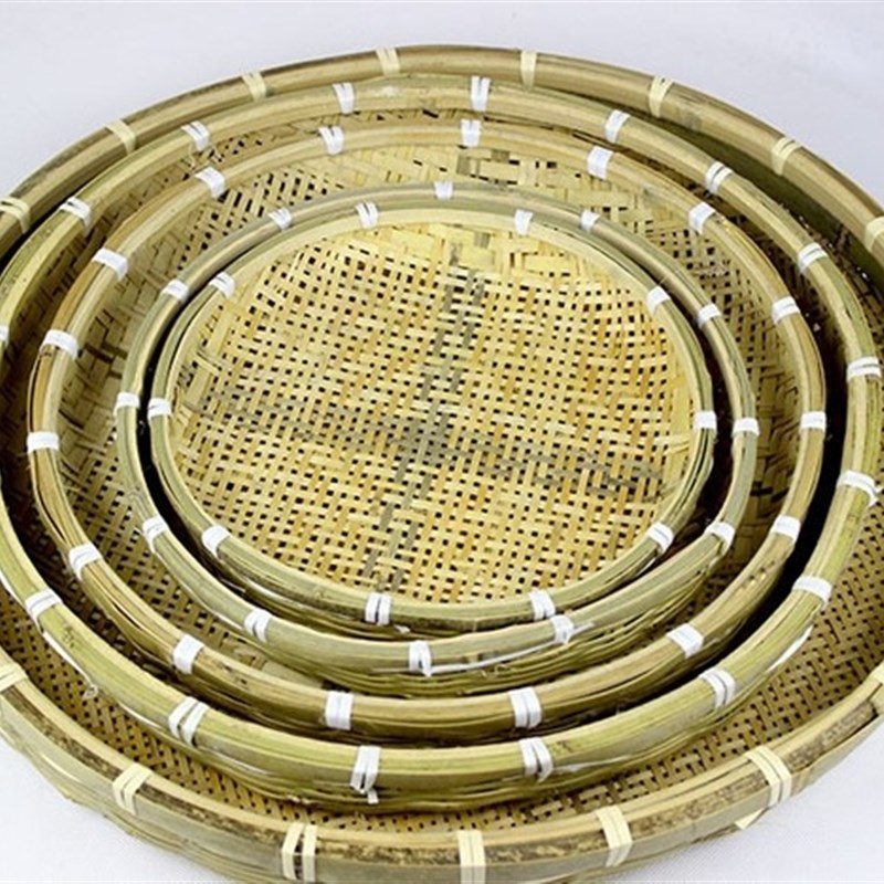 竹编圆形筛子油炸小吃点心器x皿农家乐特色餐具卤味拼盘簸箕竹盘