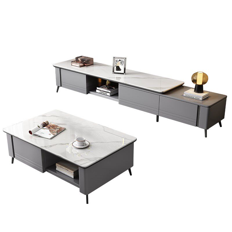 岩板茶几电视柜组合2023新款现代简约客厅可伸缩电视机柜轻奢地柜