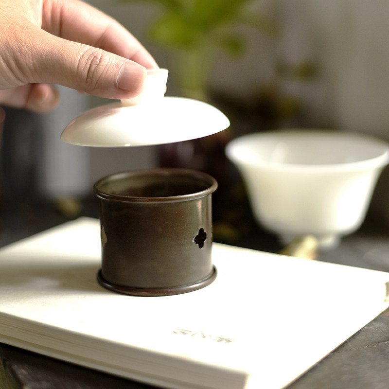中式复古海棠铜制茶滤架茶漏托底座盖置家用壶盖托架功夫茶具配件