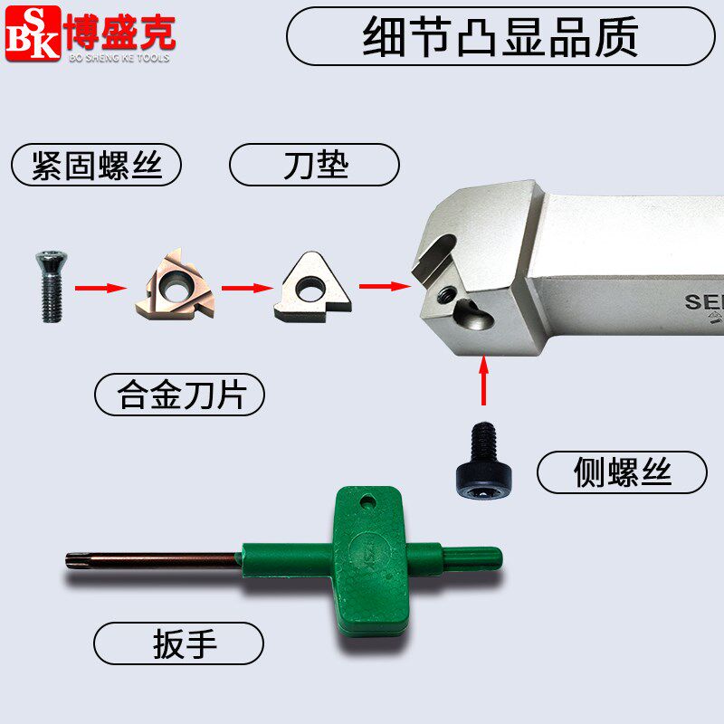 白色外螺纹刀杆SER1212H/1616H/2020K/2525M16弹簧钢淬火正车牙刀
