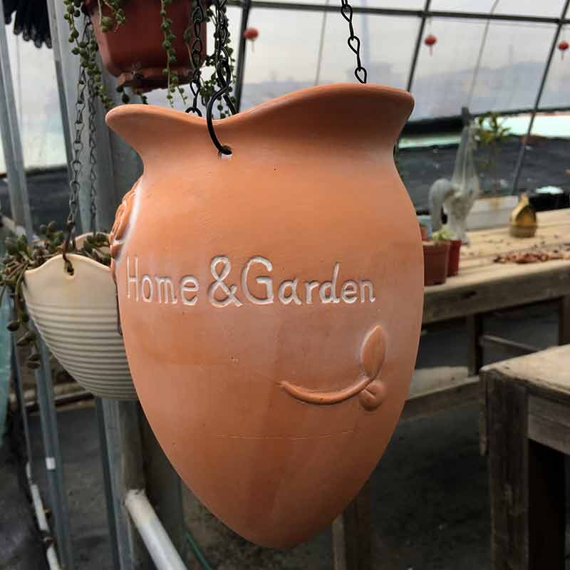 红陶铁链吊盆垂吊悬挂花草多肉绿植吊兰陶瓷花器透气陶土花盆有孔