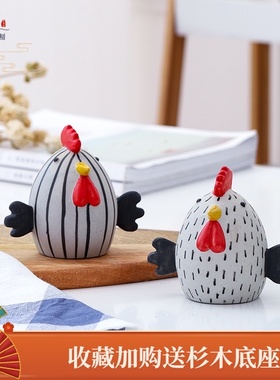森系波点创意小鸡陶瓷摆件艺术车内饰品客厅装S饰办公室玄关北欧