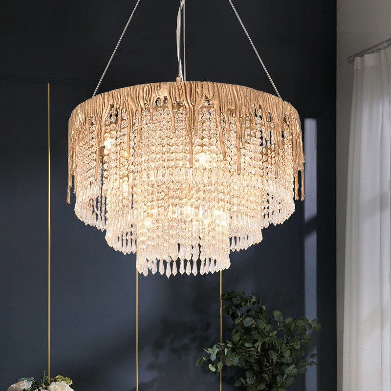 水晶圆形客厅灯全铜轻奢卧室餐厅灯现代家用奢华S大气别墅装饰吊