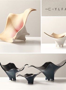 一匚现代简约创意l几何陶瓷花器 样板间售楼处酒店置物盘摆件