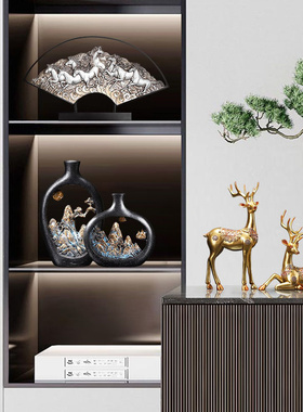 新中式创意江山花瓶摆件客厅酒柜电视柜茶M室家居装饰品工艺品摆