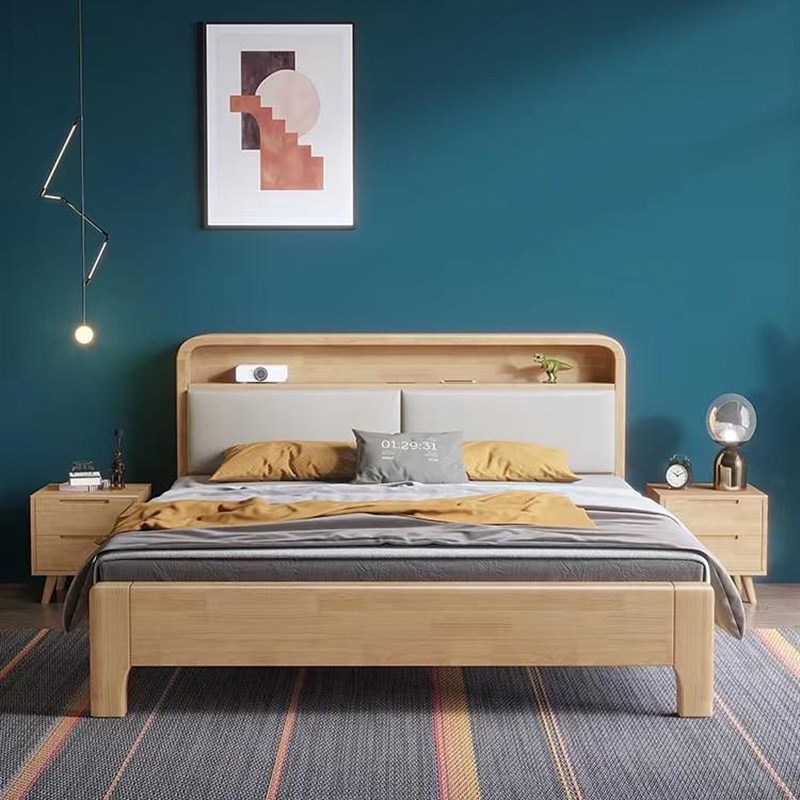 实木床新款现代简约主卧家t用床双人床单人床架原木1.5m单人床