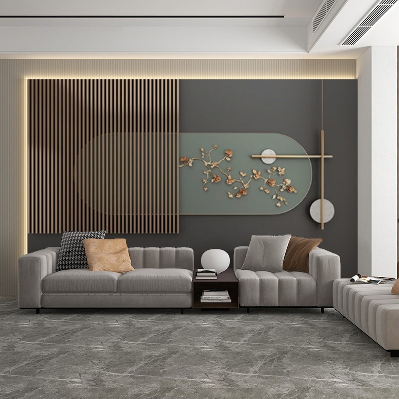 现代简约轻e奢客厅沙发电视背景墙壁纸简约时尚艺术样板间墙布壁