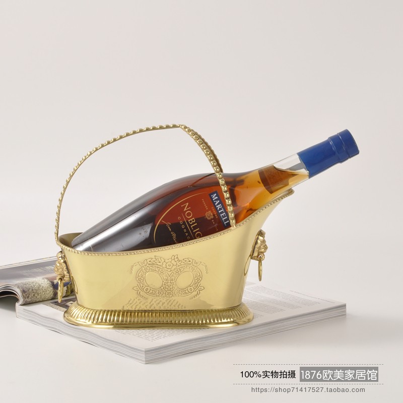 印度进口手工纯黄铜金色酒架欧式高D档别墅红酒香槟架果盘酒柜摆