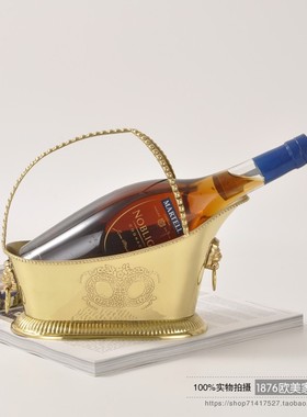 印度进口手工纯黄铜金色酒架欧式高D档别墅红酒香槟架果盘酒柜摆